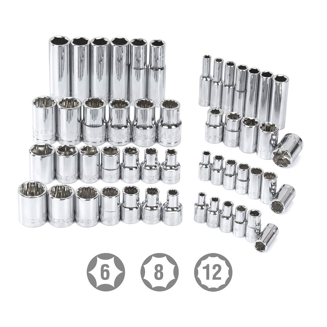 WORKPRO 450-Piece Drive Socket Set 1/2" 1/4" 3/8", CR-V Metric and Imperial with Quick-Release Ratchet Wrench, Spanners, Bits Set, Mechanics Tool for Car Repair