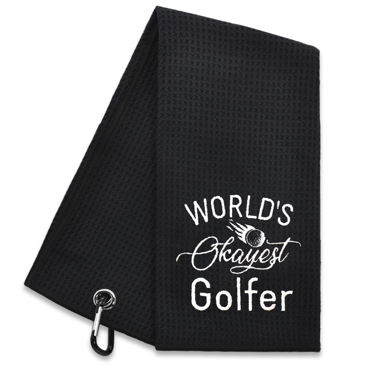 Hafhue World's Okayest Golfer Embroidered Golf Towel, Golf Accessories for Men Women, Golf Gift for Men Women, Retirement Gift for Dad Grandpa Golf Lover Golf Fan