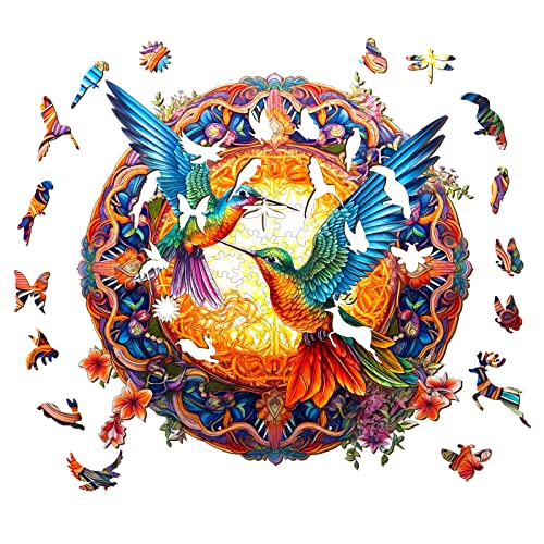 Woodemon Wooden Jigsaw Puzzles, Mandala Hummingbirds Wooden Puzzles for Adults and Kids, Unique Shape Animal Wooden Puzzle, Wood Puzzles Adults, Perfect Christmas Birthday Gift Game 100pcs-S-7.9*7.9in