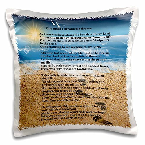 3dRose pc_204469_1 Footprints in The Sand on Beach with Poem Pillow Case, 16" x 16"