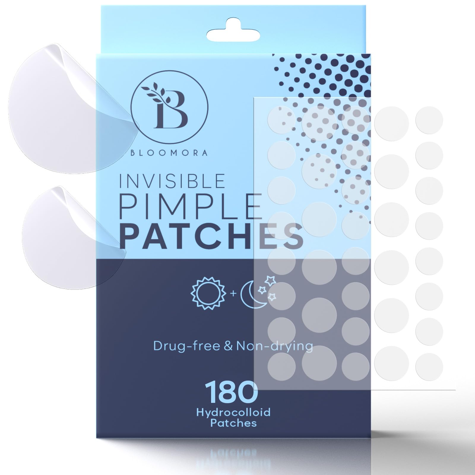 BLOOMORA Invisible Pimple Patches for Face (180 Count), Hydrocolloid Patch for Acne Spot Treatment, Acne Treatment for Face, Acne Patches, Zit Patches for Acne, Pimple Patch (S/L)