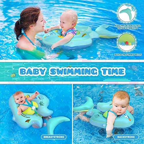 No Flip Over Baby Pool Float with Canopy UPF50+ Sun Protection, Sponge Safety Support Bottom, Fun Gifts Water Toys Accessories Inflatable Baby Swim Floats for Pool 3-36 Months