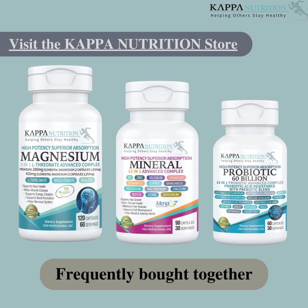 (150 Capsules), 2,253mg Per Serving, Providing 420mg Elemental Magnesium, L-Threonate, Bisglycinate Chelate, Malate, from Kappa Nutrition.