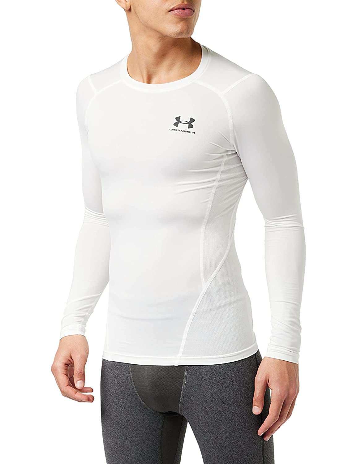 Under Armour Men's Armour HeatGear Compression Long-Sleeve T-Shirt , White (100)/Black, X-Large