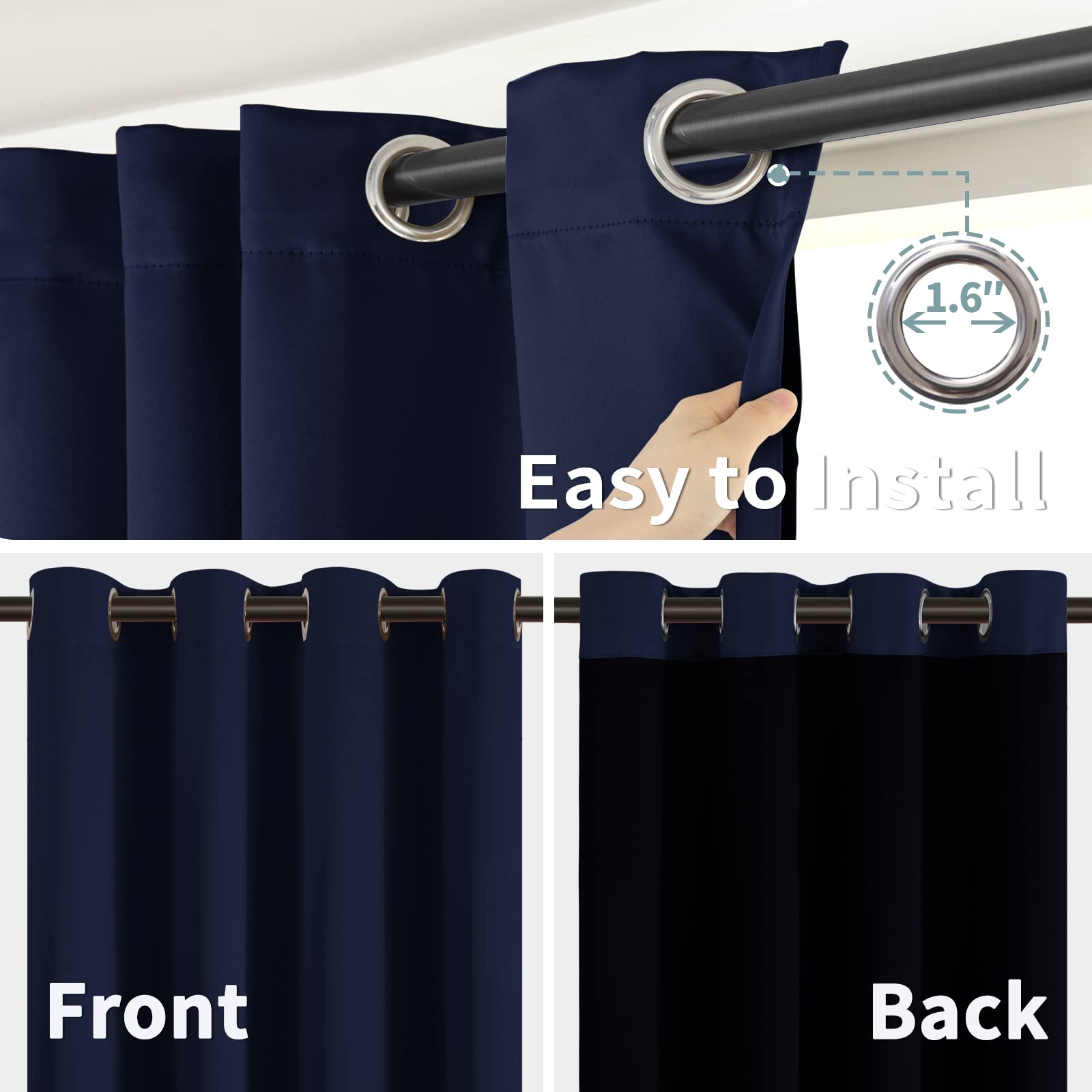 BGment Sliding Door Curtain for Patio, Room Divider Curtain 100% Blackout Double Layers Extra Wide Curtain with Liner, 1 Panel, 100 x 108 Inch, Navy Blue