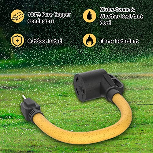 M1A2 30 Amp to 110 RV Adapter Cord, NEMA 5-15P Male to TT-30R Female Electrical Power Dogbone with Grip Handle, Heavy Duty STW 10 Gauge for RV Trailer Camper