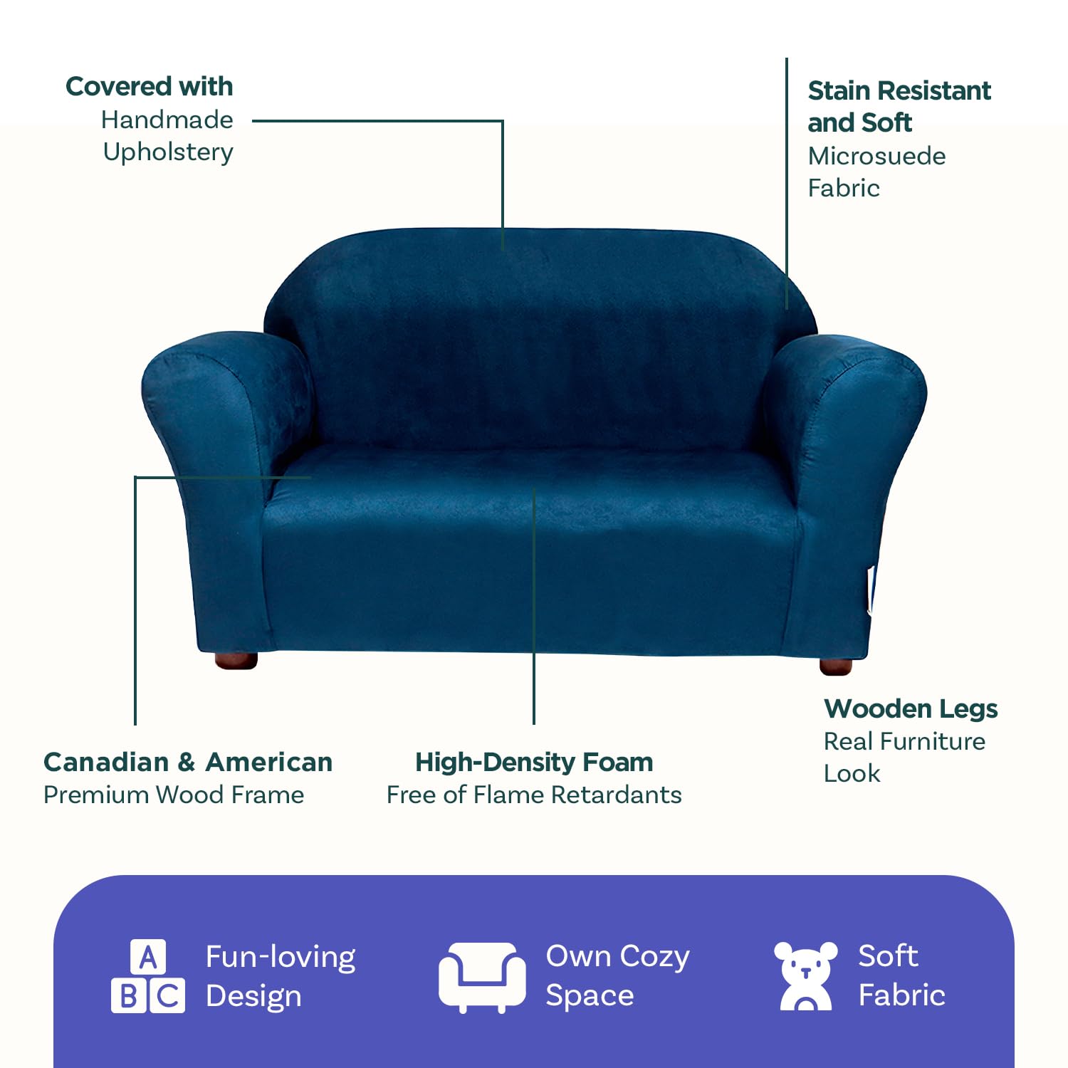 Roundy Children’s Sofa – Durable Wooden Frame, Soft Microsuede Upholstery, Ergonomic & Padded Seat, Comfortable Toddler Couch for Ages 2–5, Ideal for Bedrooms, Playrooms & Daycares.
