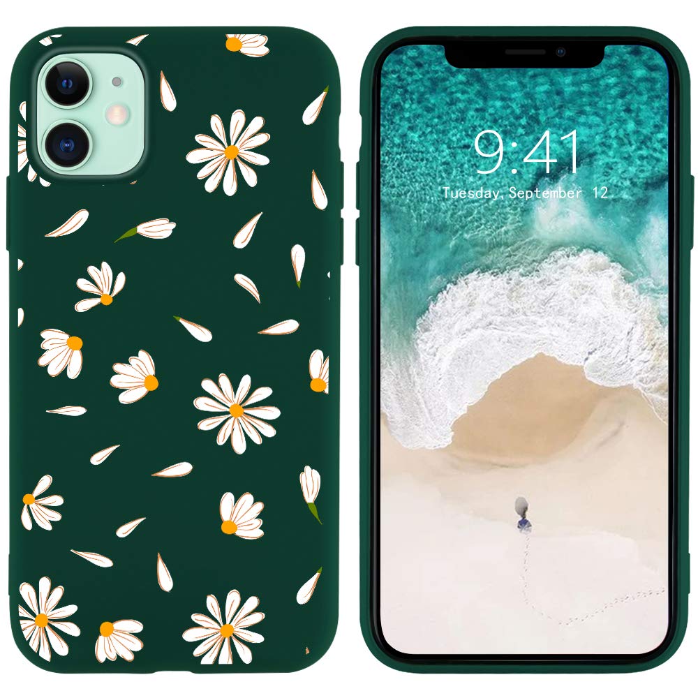 JOYLAND Silicone Daisy Case for iPhone 7/8/SE 2020 Bumper Floral Skin Anti-Scratch Shock Proof Dark Green TPU Matt Case Cover Shell Compatible for iPhone 7/8/SE 2020