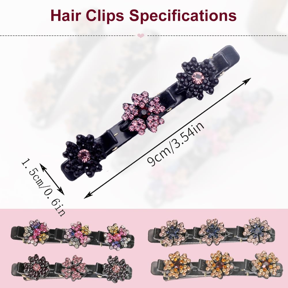 2 PCS Sparkling Crystal Stone Braided Hair Clips Girls,2024 Hair Clips for Women,Hair Clips for Thin Thick Curly Hair,Small Hair Clips Hair Braid Clips for Home Use (color)