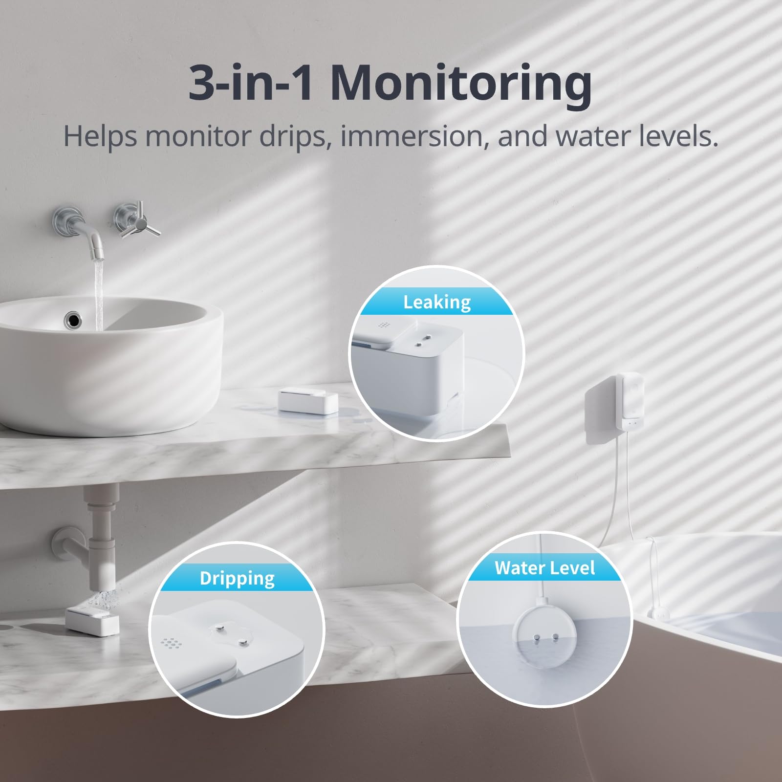 SwitchBot WiFi Water Sensor, Smart Water Leak Detector, 100dB Adjustable Alerts & App Alerts, IP67 Waterproof, Wireless Detector for Home with 1m (3.28ft) Sensing Cable, No Hub Required (Support 2.4G)