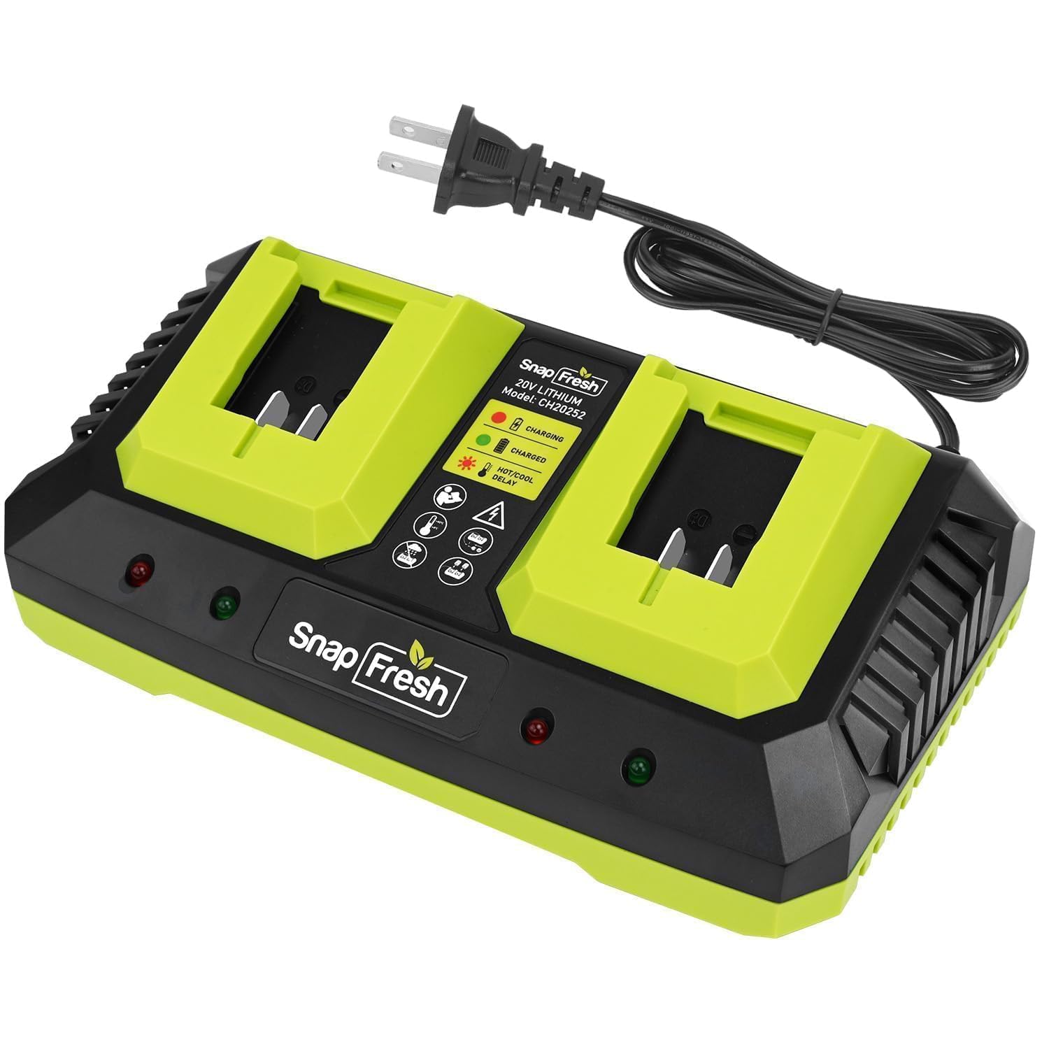 2 Port 20V Battery Fast Charger (CH20252), Work with of BBT-DC20A & BBT-DC40A & BBT-DC60A Only, Dual-Port Rapid Charger for All SnapFresh 20V Batteries Only