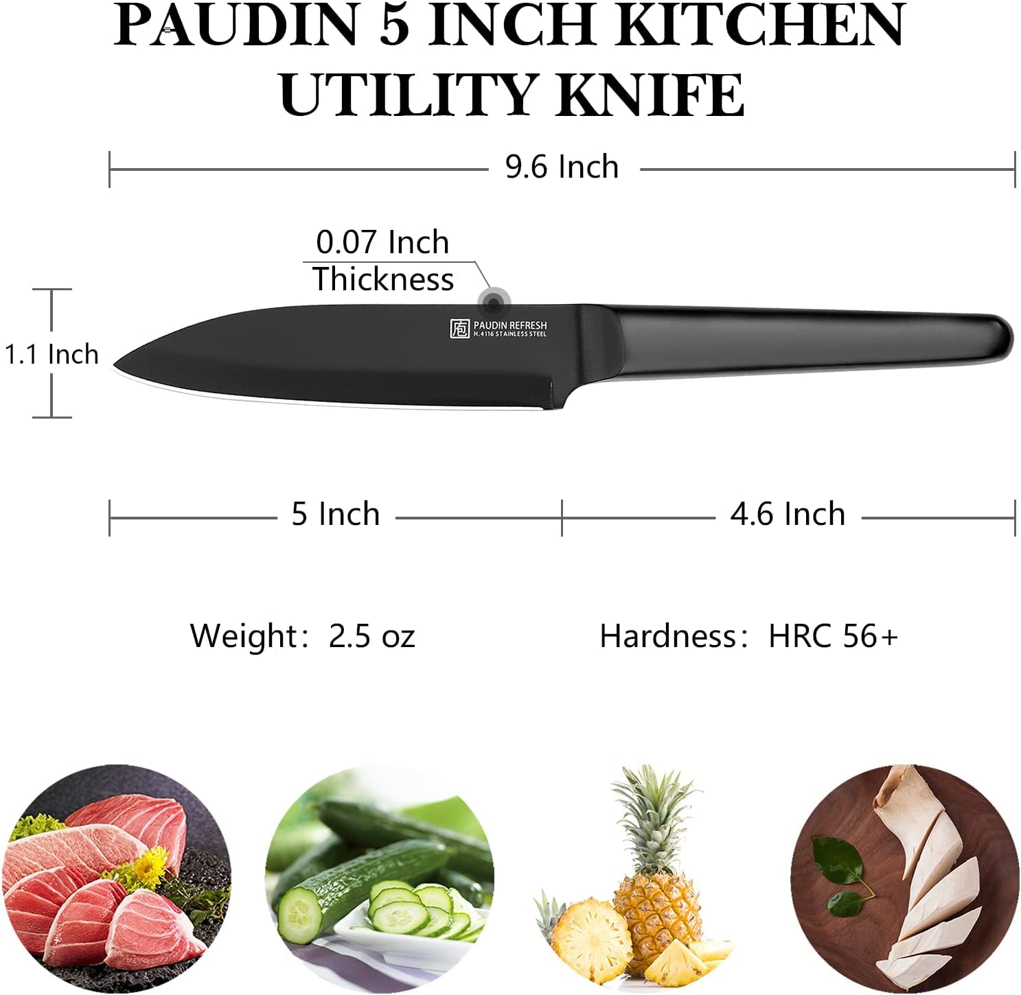 PAUDIN Kitchen Utility Knife, 5 Inch Small Chefs knife, High Carbon Stainless Steel Kitchen Knife for Peeling, Slicing and Cutting Fruits Vegetables, Gift Box