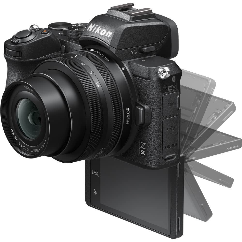 Nikon Z50 Compact Lightweight Mirrorless Camera with 16-50mm and 50-250mm Lenses + ENEL25 Replacement Battery + Extreme PRO 64GB Card+ UV Lens Filter + Photo Editing Software + More