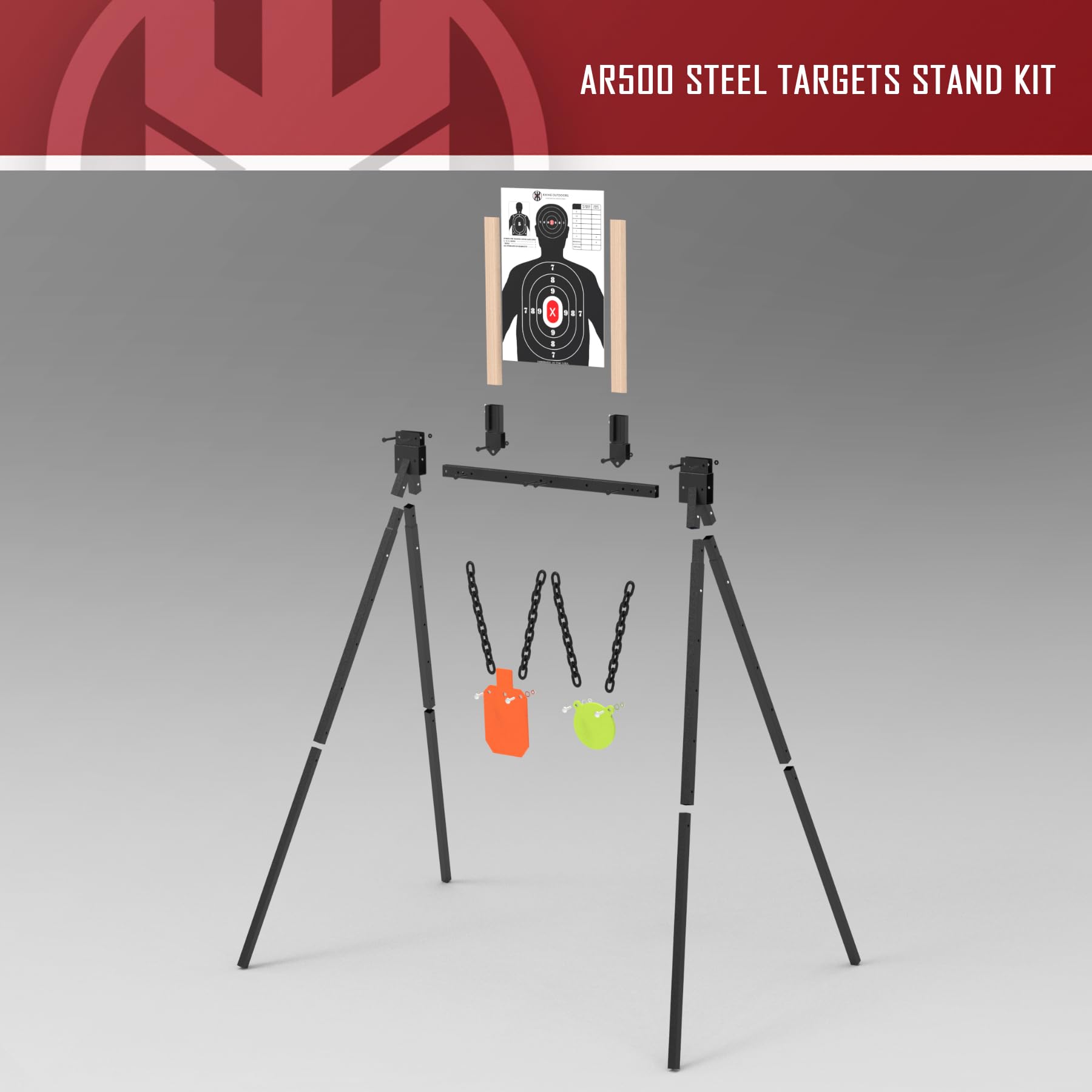 KNINE OUTDOORS AR500 Steel Target for Shooting Target Stand System Kit, 3/8" Thick 7"x 12" Silhouette Targets, 3/8" Thick 6" Gong Targets (Height-Adjustable Style)