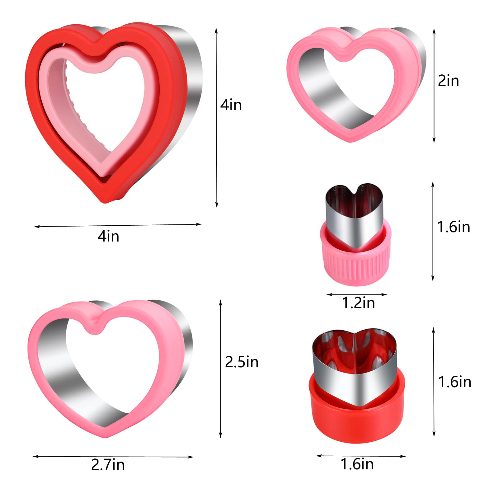 Valentine's Day Cookie Cutter Mold Set,5 Different Size Heart-shaped Sandwich Cutter and Sealer, Cookie, Fruit, Vegetable Cutters