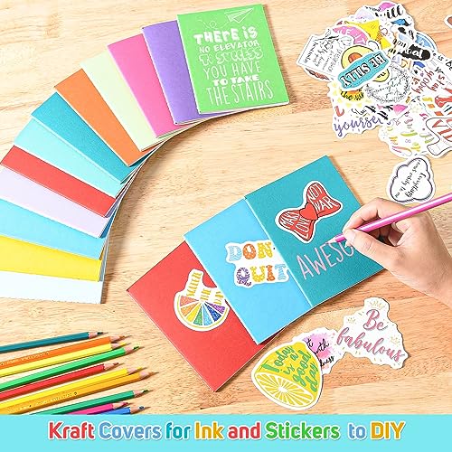 Small Notebook, 12 Pack Journals with 12 Motivational Stickers, 60 Page Lined Journals for Writing, Pocket Notebooks for Kids Party Favors, Student Gifts, Stocking Stuffers, Mini Journals Bulk