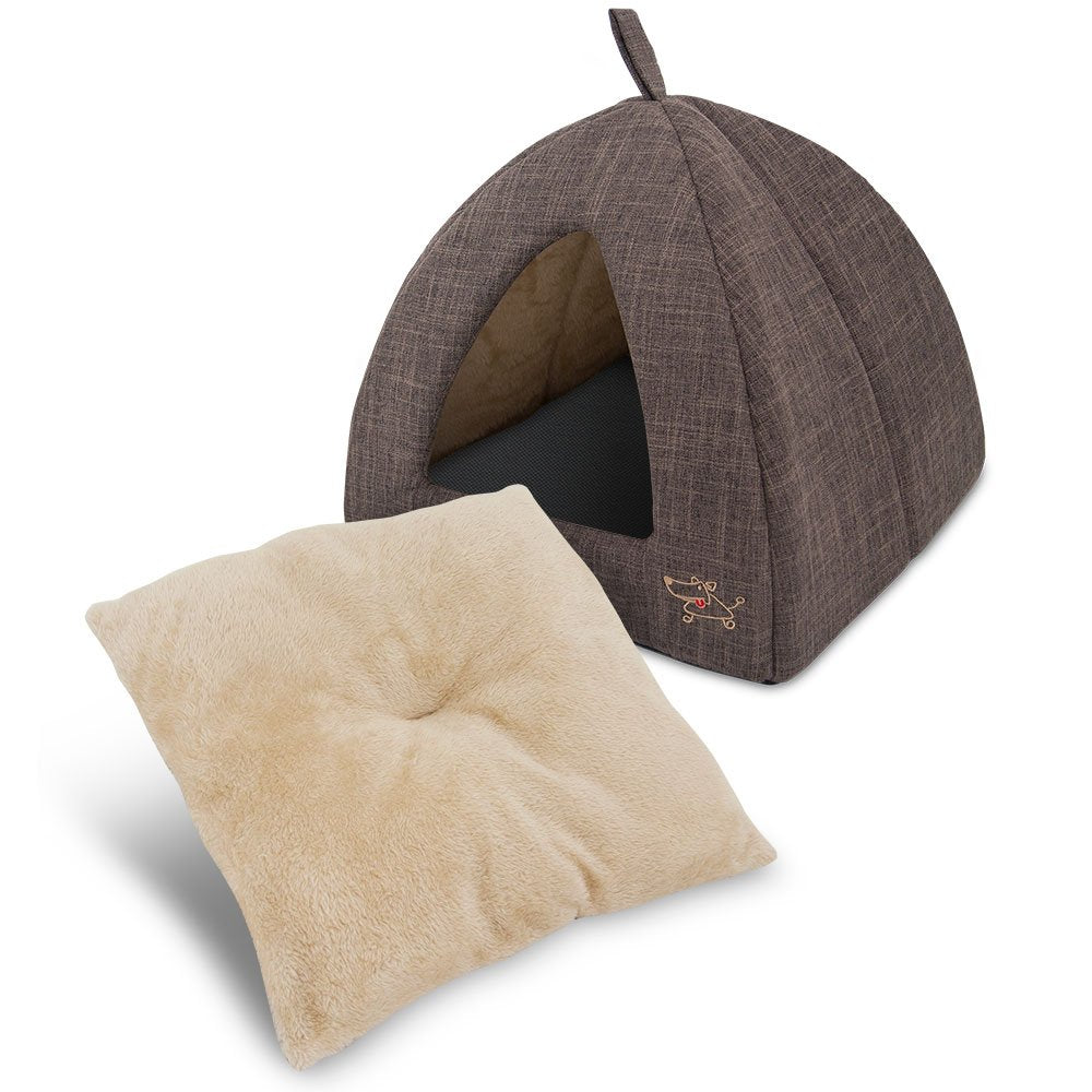 Pet Tent-Soft Bed for Dog and Cat by Best Pet Supplies - Brown Linen, 19" x 19" x H:19"