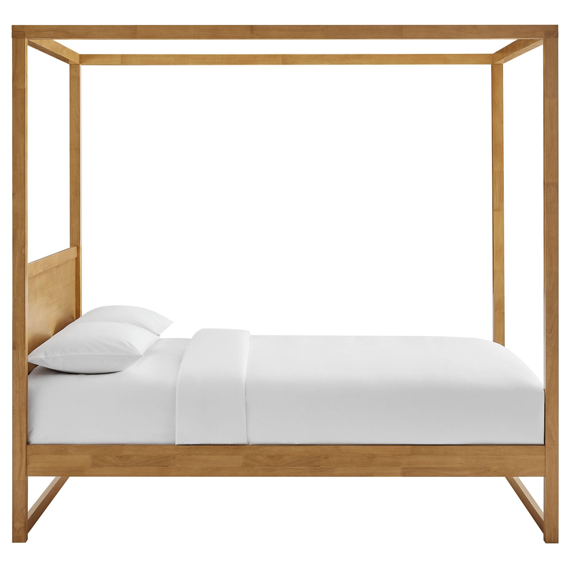 Modway Alva Queen Size 4-Post Wood Platform Canopy Bed in Oak – with with Headboard and Solid Rubberwood Frame