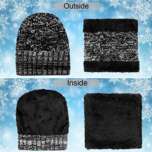 Hicdaw 2 Pcs Kids Winter Hat Scarf Set Beanie Hat Toddler Hat Scarf Warm Knit Fleece Lined Thermal Set for Boys Girls