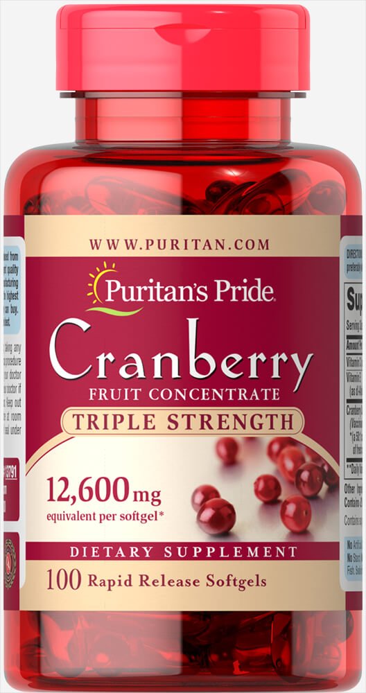 Puritan's Pride Triple Strength Cranberry Fruit Concentrate 12,600 Mg, Supports Urinary and Bladder Health, 100 Count