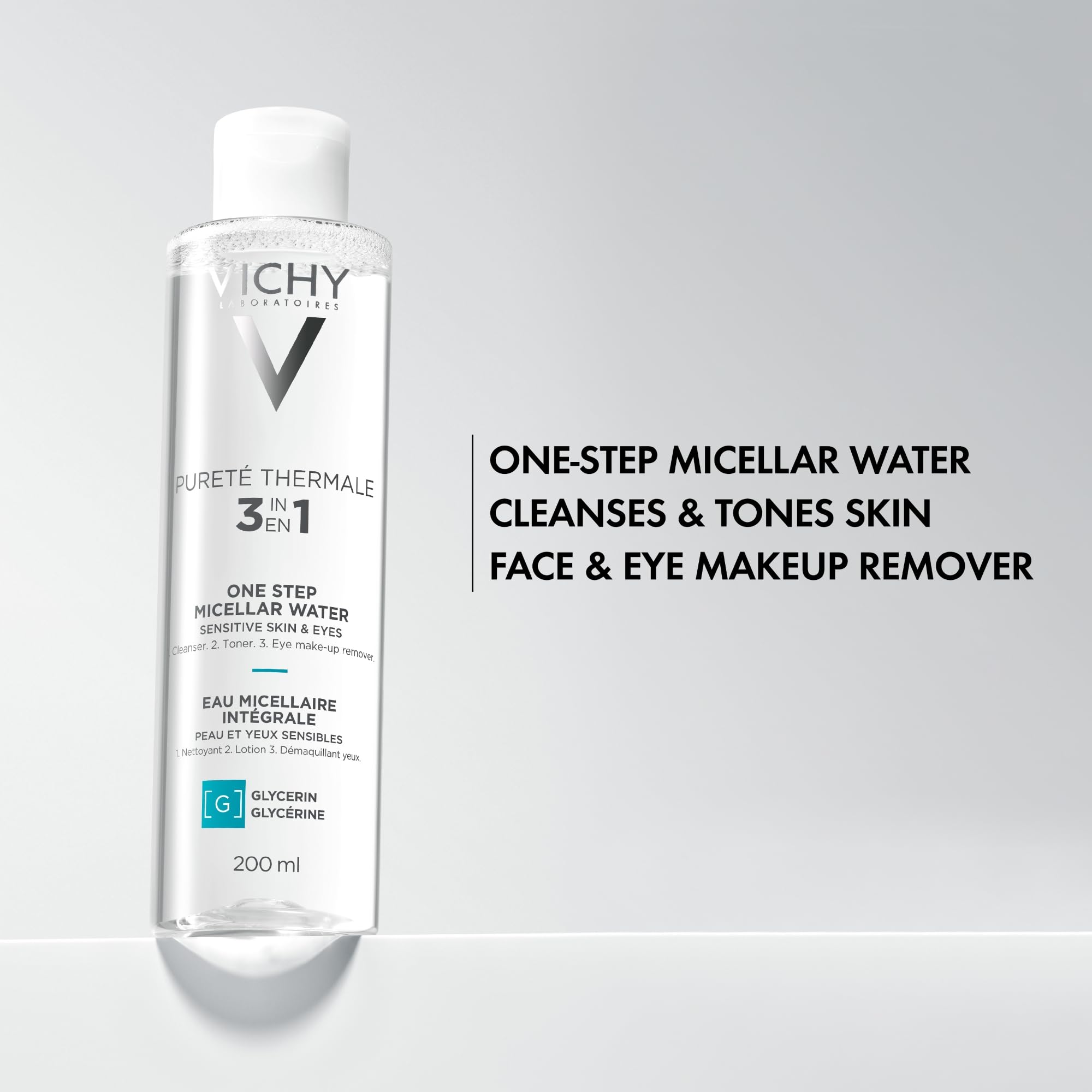 Vichy Pureté Thermale One Step Micellar Water Makeup Remover & Facial Toner | Micellar Cleansing Water + Vitamin B5 | No Rinse Needed | Gentle Eye Makeup Remover & Hydrating Toner For Face