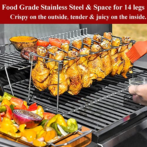 Triceratops Chicken Leg and Wing Rack, 14 Slots BBQ Chicken Drumsticks Holder Stainless Steel Roaster Stand for Smoker Grill, Oven, Charcoal Grill