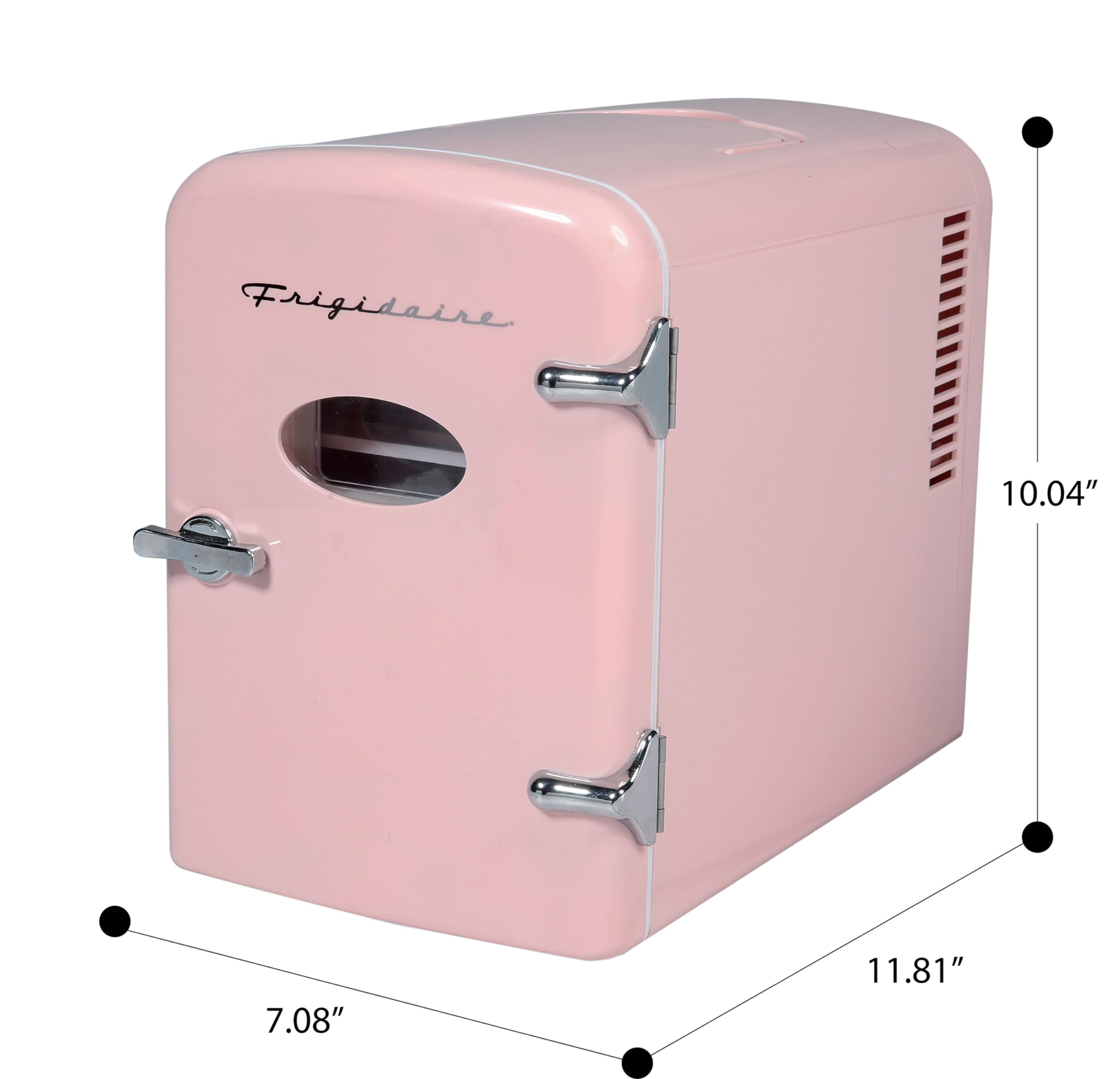 Frigidaire EFMIS175 Retro 9-Can Mini Personal Fridge Portable Cooler for Car, Office, Bedroom, Dorm Room, or Cabin, 11.8"D x 7.1"W x 10.1"H, Pink