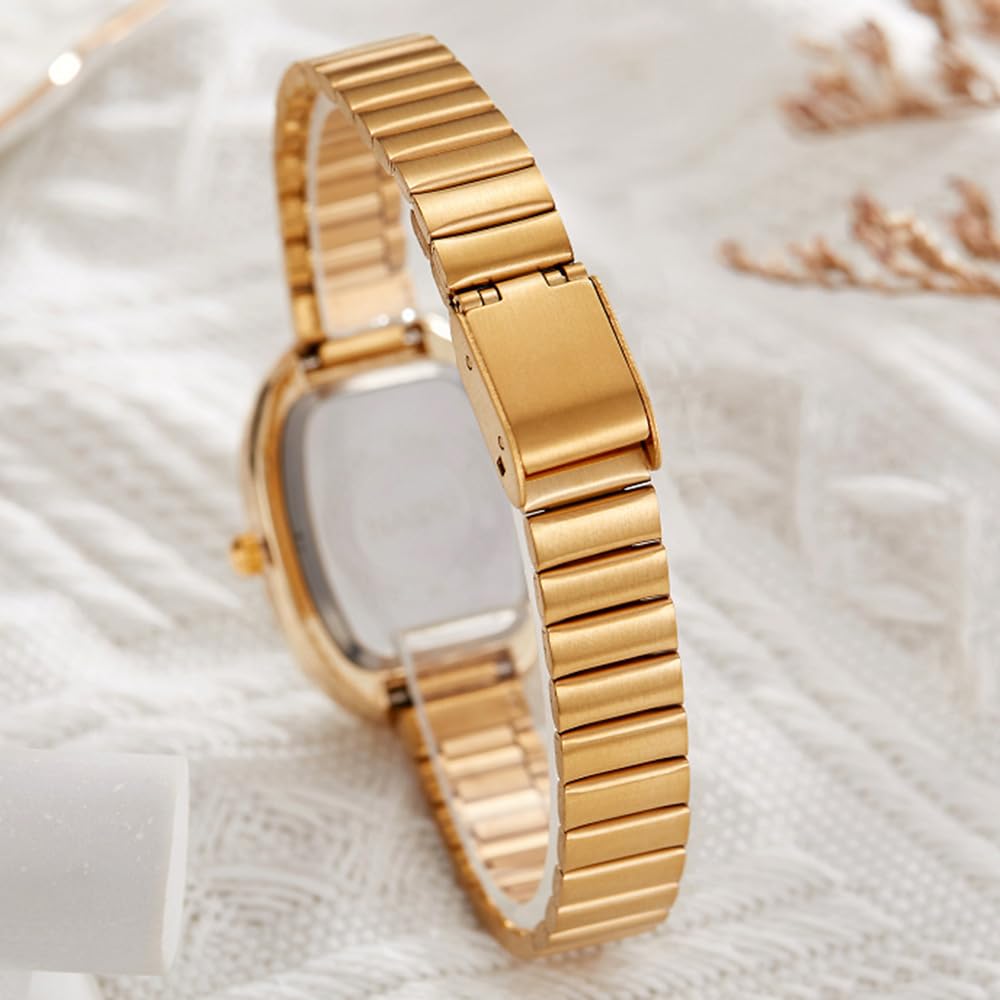 BESTKANG Exquisite Watches for Women Easy Reader Watch Fashion Oval Ultrathin Waterproof Ladies Wrist Watch (Gold White)
