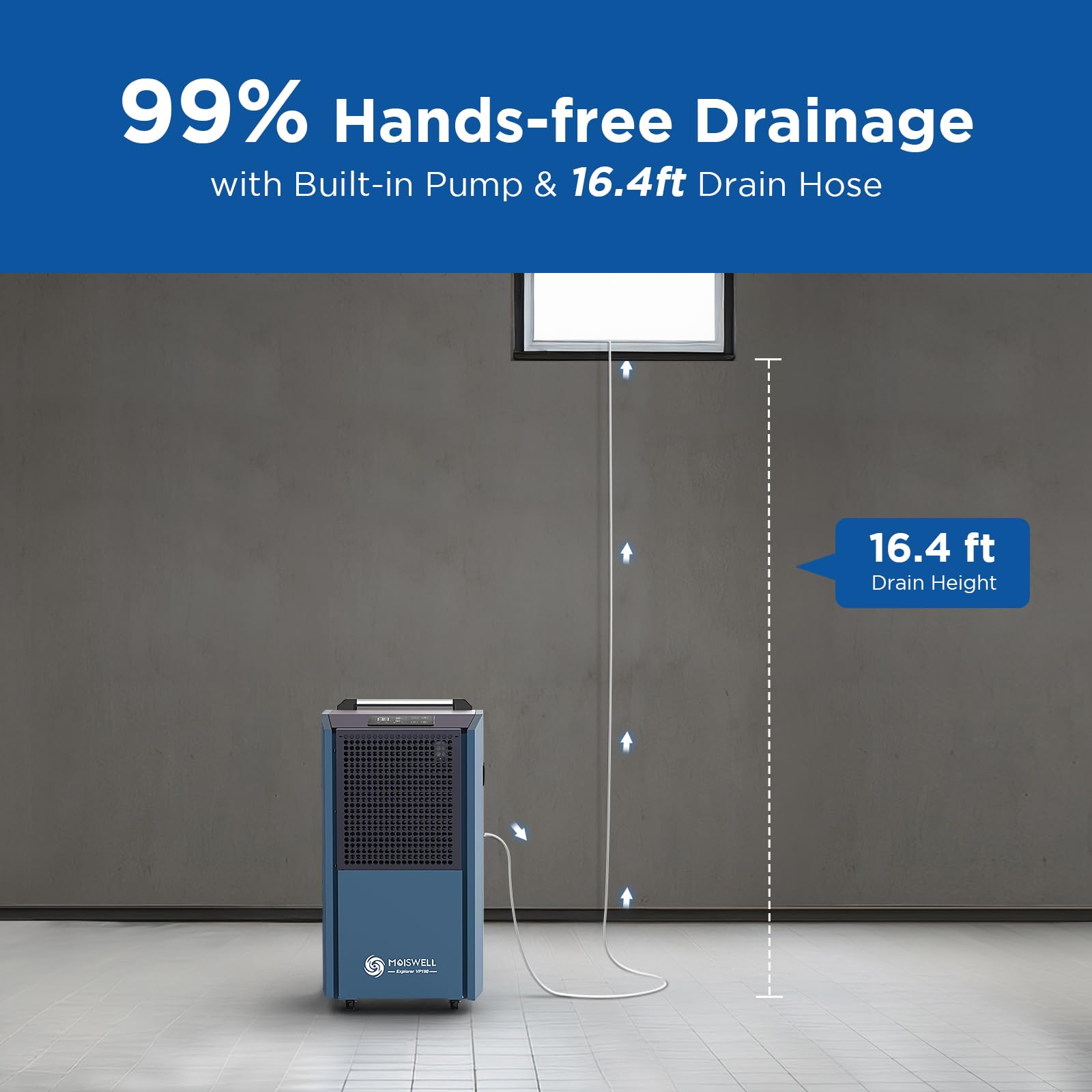 Moiswell 190 Pints Commercial Dehumidifier with Pump for Basements, Industrial Heavy Duty Commercial-grade Portable Dehumidifiers for Large Spaces Warehouse Grow Room, Water Damage Restoration
