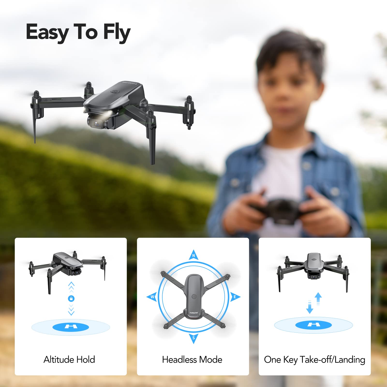 Tomzon D15 Mini Drone with Camera for Kids and Adults Beginners, FPV 1080P Foldable Quadcopter with Trajectory Flight, 3D Flip, Gravity Control, Gesture Control, 2 Batteries with Carrying Case