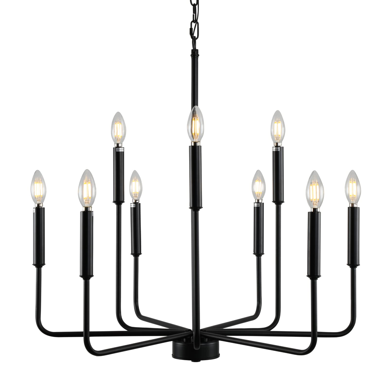 Black Chandelier, Modern Farmhouse Chandeliers for Dining Room 9-Lights Candle Pendant Lights Kitchen Island Rustic Industrial Black Metal Hanging Light Fixtures for Living Room Bedroom Entryway