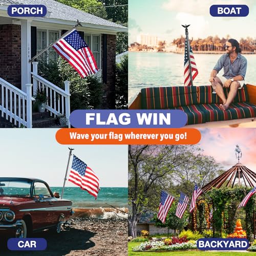 Flag Win 6FT Flag Pole Kit for House with Holder Bracket, Upgrade Stainless Steel Tangle Free Flagpole, Heavy Duty House Flag Pole Kit for 3x5 American Flag for Outside Porch,Outdoor,Boat (Black)