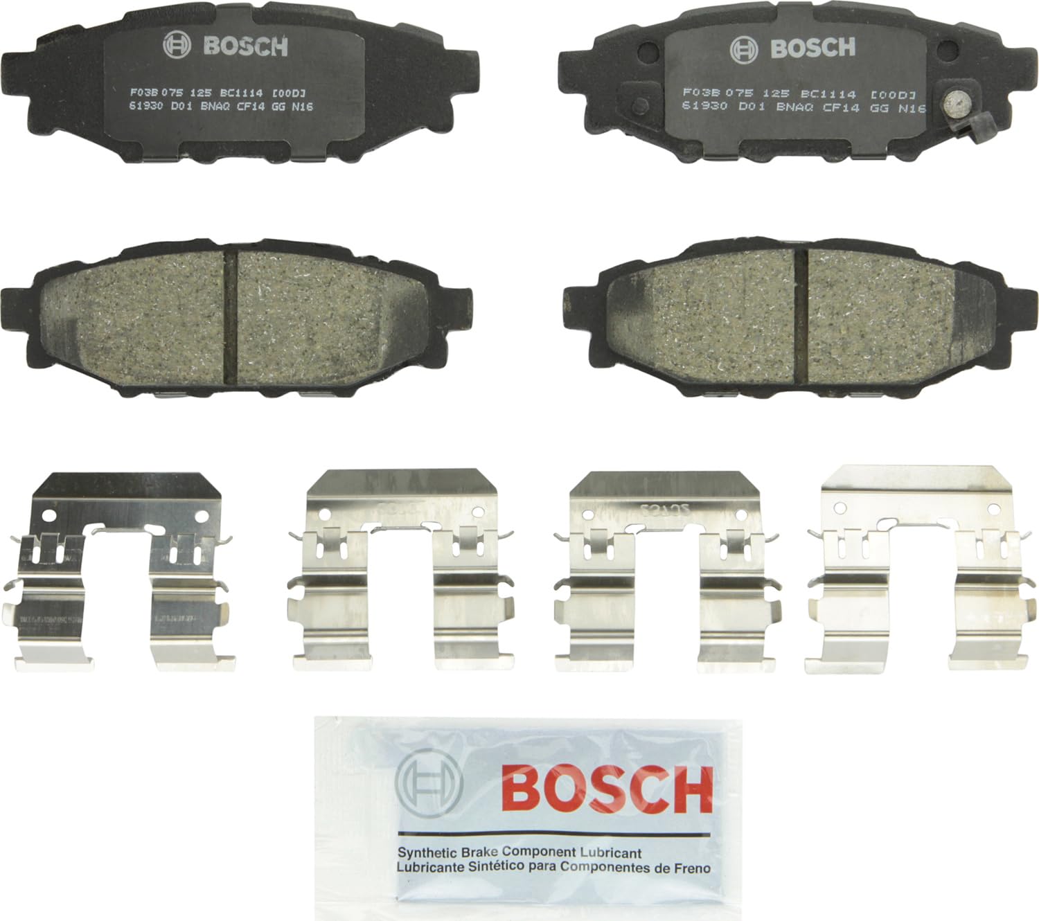 BOSCH BC1114 QuietCast Premium Ceramic Disc Brake Pad Set - Compatible with Select Subaru BRZ, Crosstrek, XV Crosstrek, Forester, Impreza, Legacy, Outback, WRX; REAR