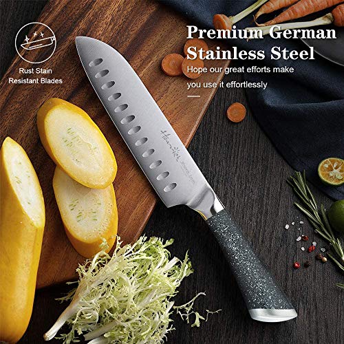 Block Knife Set, Harriet 13 Piece Marbling Kitchen Knife Set with Sharpener, High-Carbon Rustproof Stainless Steel Chef Knife Set with Non-Stick Blades