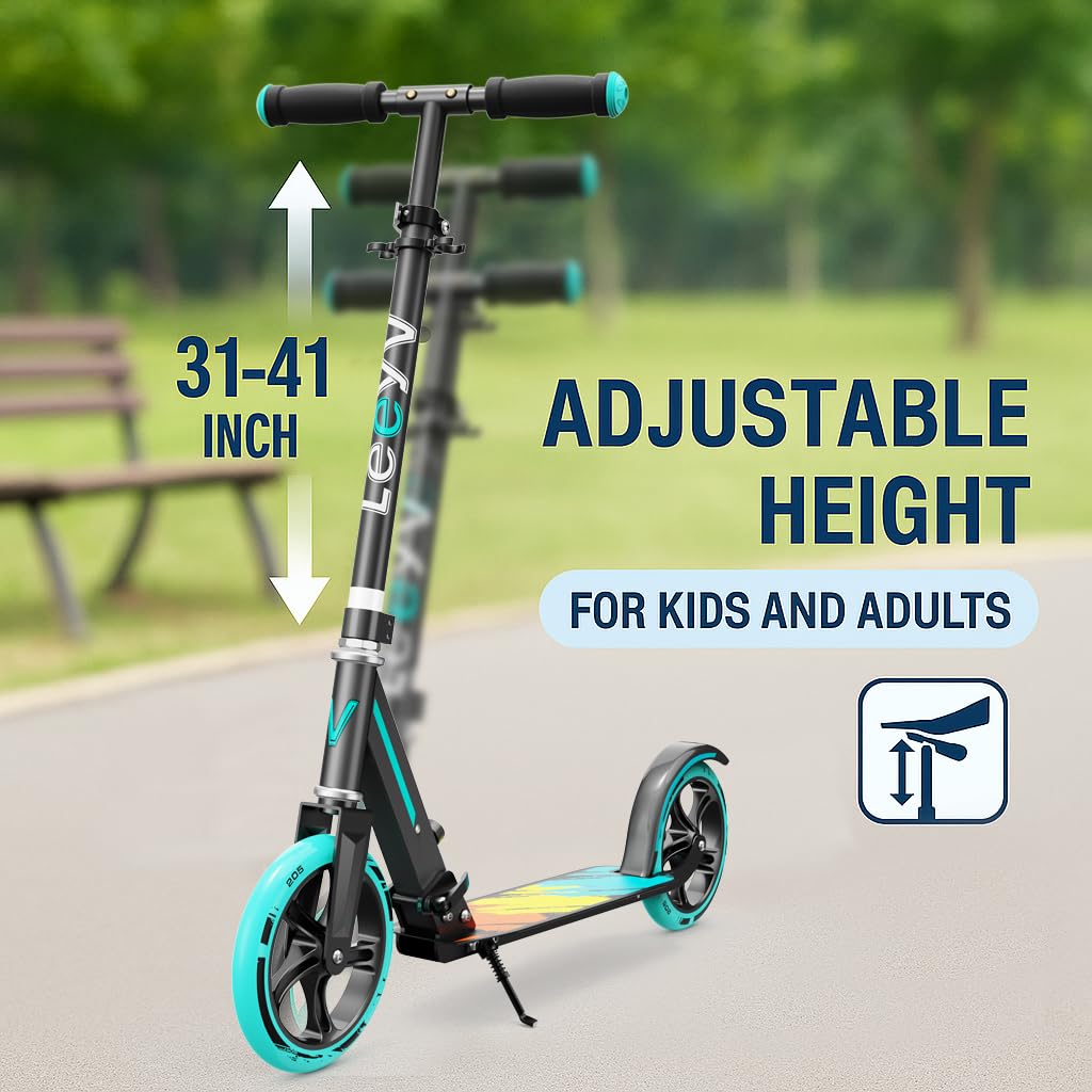 Scooter for Kids 6–12 & Adults, Max Load 240 LBS, Adjustable Height,Lightweight 2-Wheel, Foldable Kids Scooter with Big Wheels