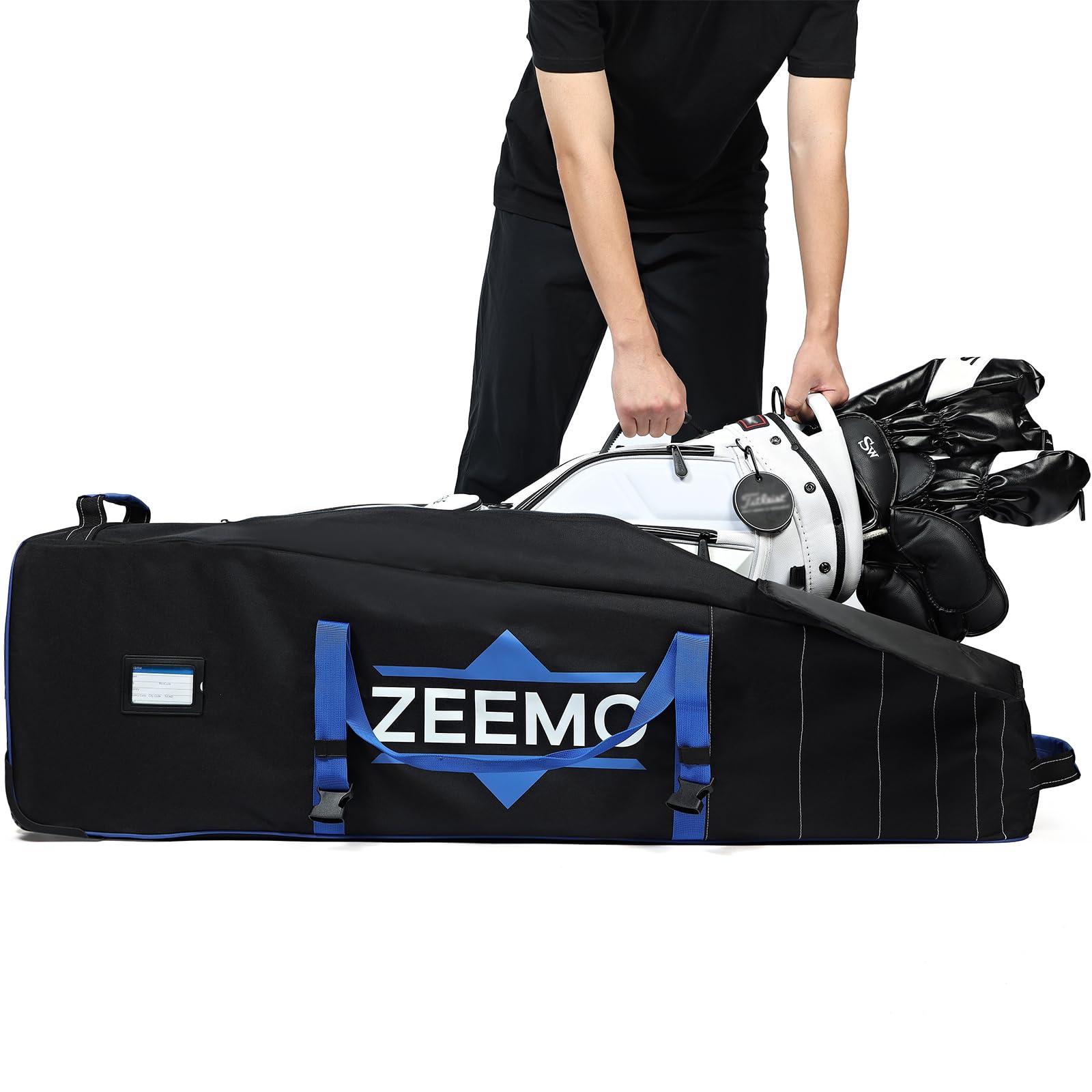 ZEEMO Golf Travel Bag for men, Mid-open Covers with Protective Panel for Golf Clubs, Golf Accessories, Soft-Sided, Travel Size, Airline Approved, Waterproof&Wheels, Black Oxford Case.
