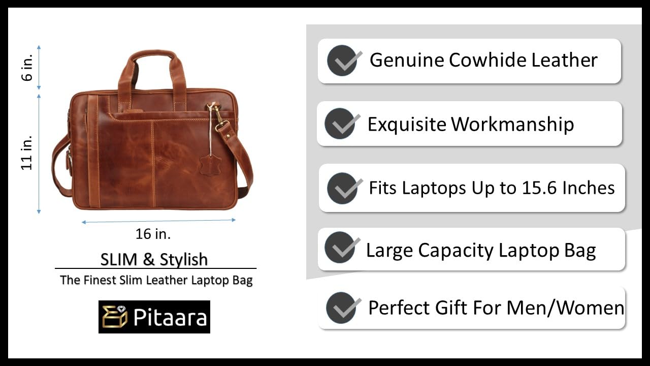 Pitaara Genuine Leather Messenger Laptop Bag For Men And Women, Tan Briefcase, Fits Laptop Size 16", Unisex