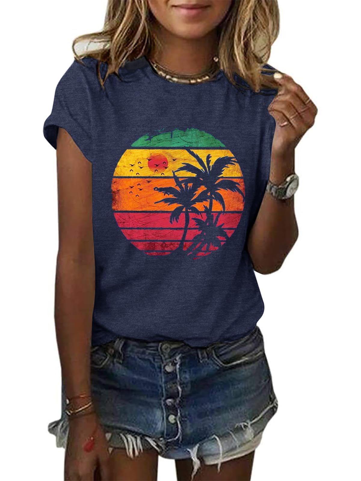 GEMLON Women Summer Short Sleeve Tops Hawaiian Beach Tropical Vacation T Shirts Tee for Women