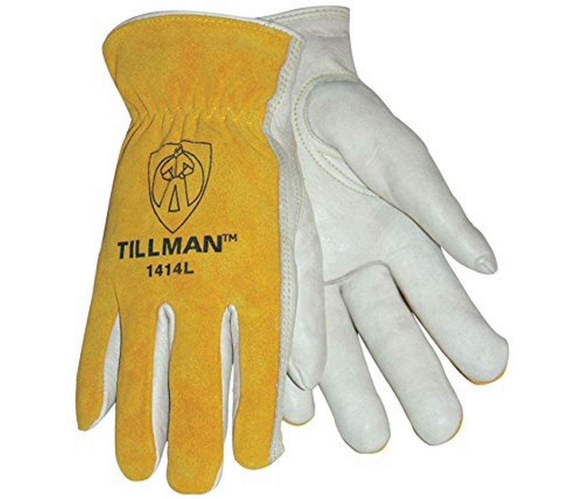 Tillman 1414L 1414 Unlined Cowhide Leather Drivers Glove, Cowhide Leather, Large, White/Yellow (12 Pairs)