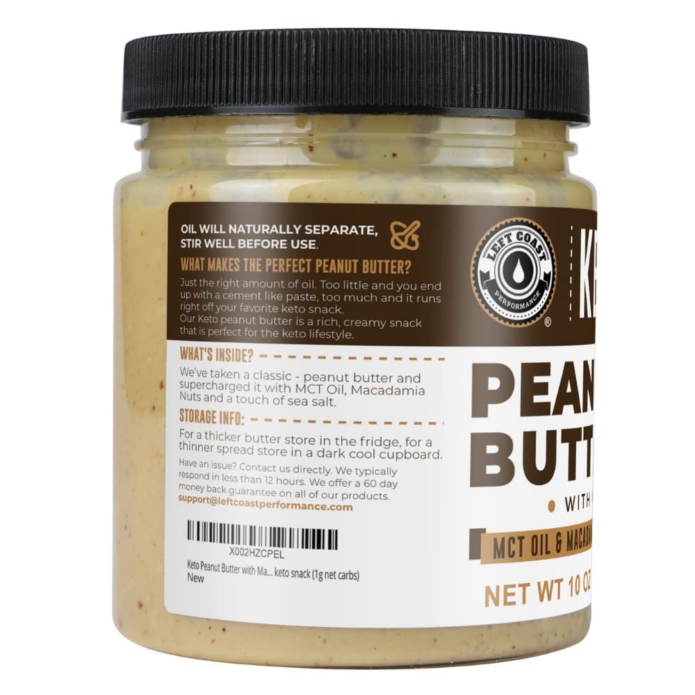 Keto Peanut Butter with Macadamia Nuts and MCT Oil Smooth, 10oz - Keto Nut Butter Spread, Fat bomb, Low carb keto snack (10)