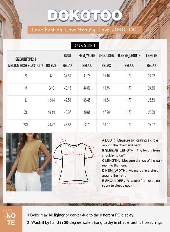 Dokotoo Summer Tops for Women 2024 Dressy Casual Crewneck Cap Sleeve Lightweight Solid Tank Tops Basic Tee Shirts Womens Clothing Black Small