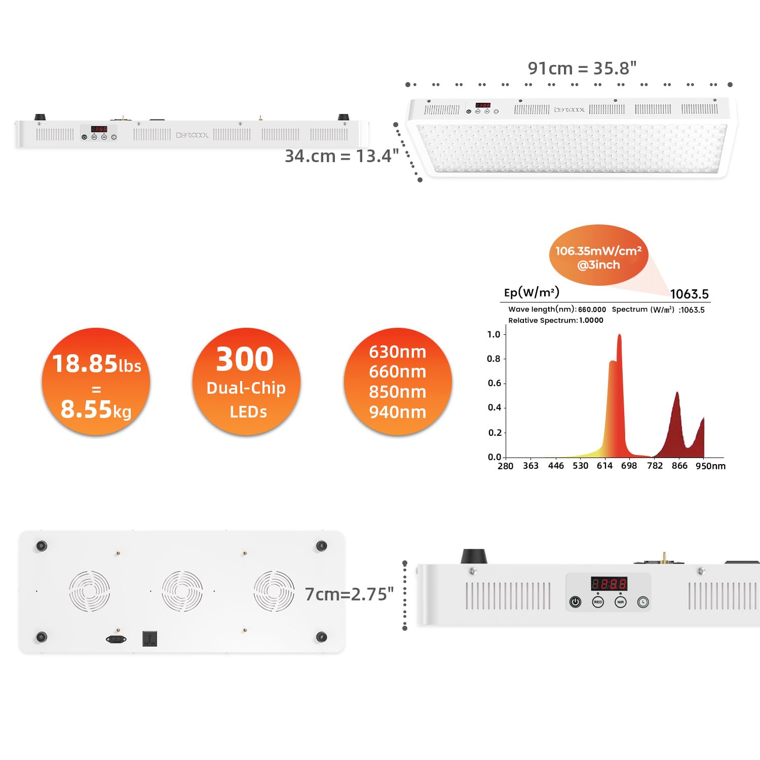 Bestqool Red Light Therapy Device, 4 Wavelengths Full Body Near Infrared Light Therapy, Elite Grade Dual Chip 300 LEDs, High Power Panel for Pain Relief, Muscle, Skin, Energy. 500W. Modular Design.