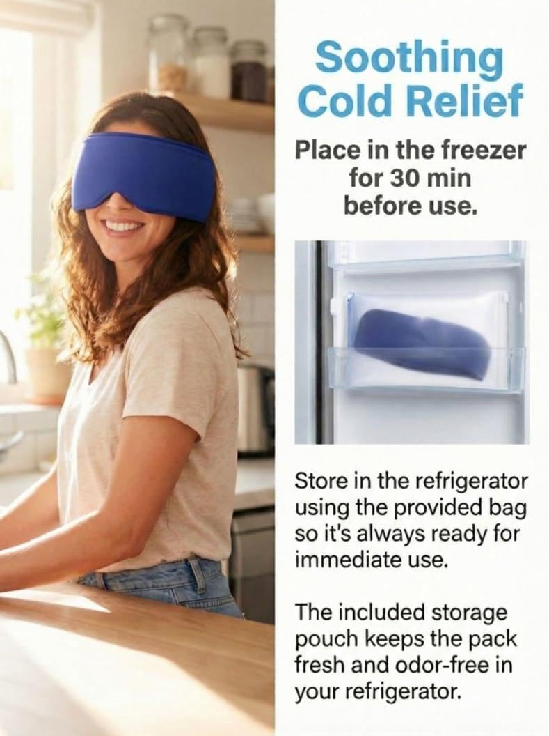 Cooling Eye Mask with Ice Gel. Instant Relief Puffy Eyes Migraine Surgery, Hsa Store Eligible Items Fsa Stay Cold Comfy, Cold Compress Pack for Tired Eyes, Headache Dark Circles Sleep