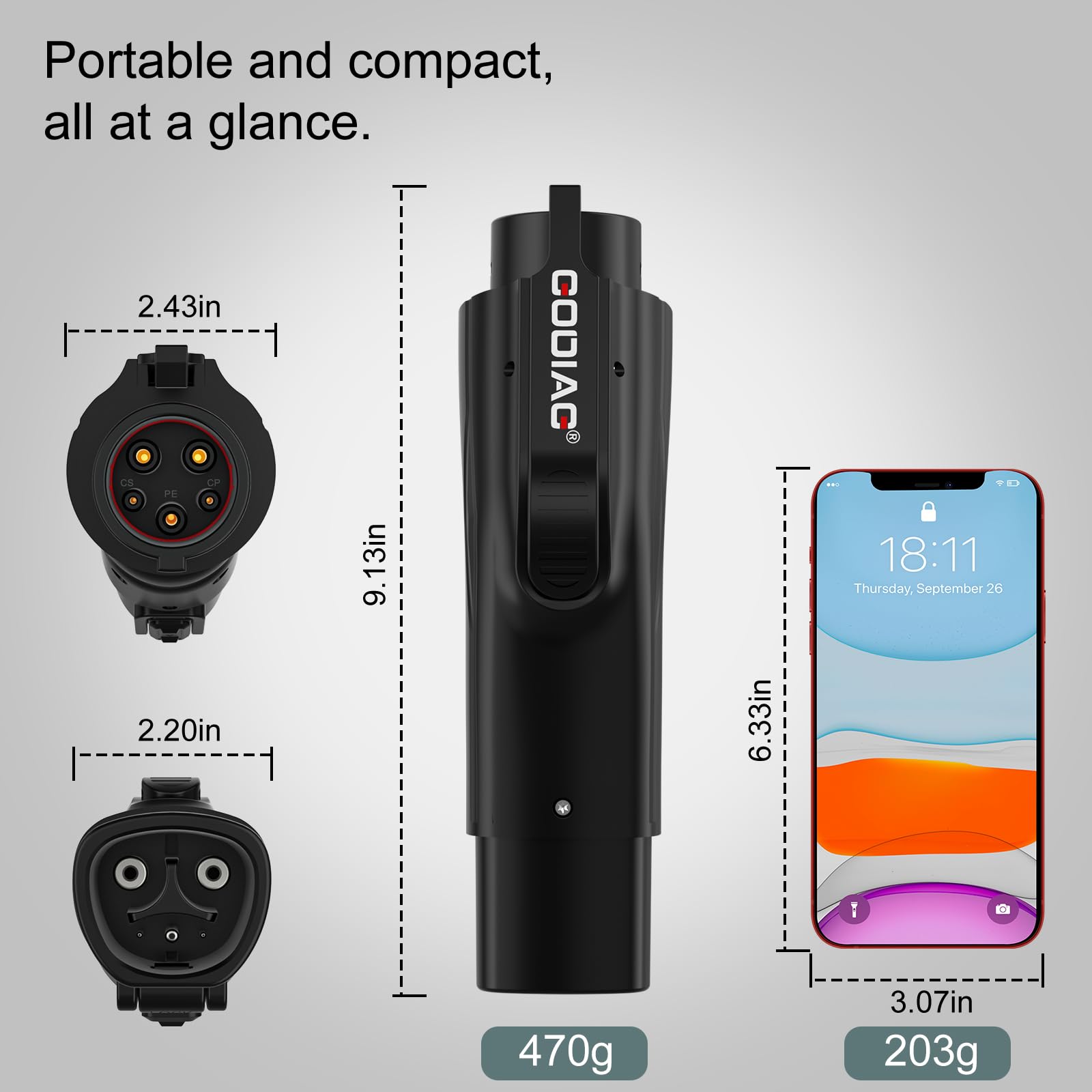 GODIAG NACS to J1772 Charging Adapter - Max 48 Amp & 250V J1772 EV Adapter, Compatible with Tesla High Powered Connectors Destination Chargers and Mobile Connectors (Black)