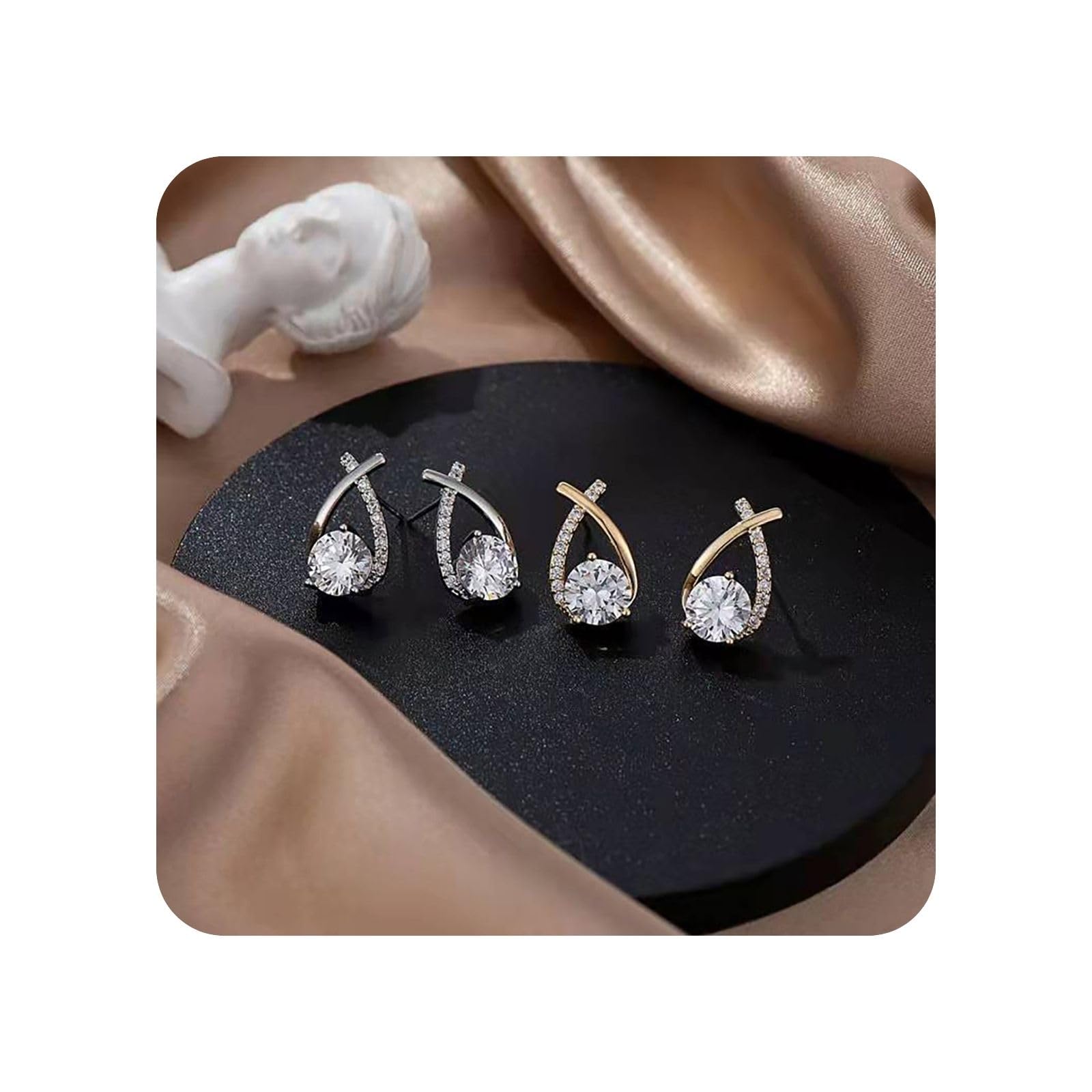 Clearance'Sales Today Deals Prime Big Spring Sale Valentines Day Gifts 925 Sterling Silver Diamond Stud Earrings for Women Deal of+The Day Prime Today Wedding Gifts for Birthday Anniversary for Her