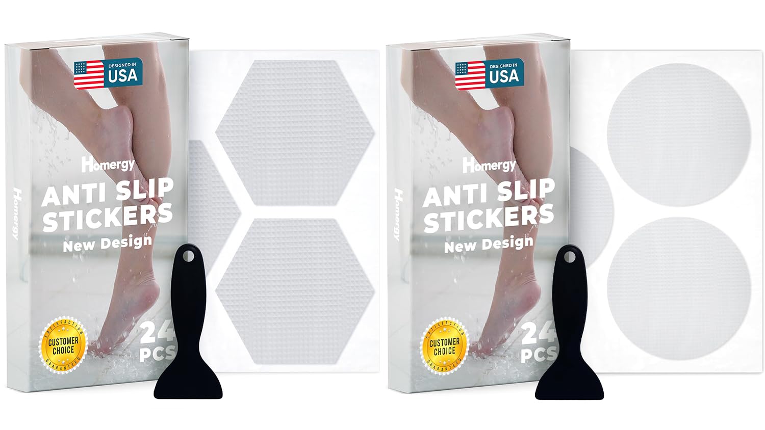 Homergy Hexagon and Round – Anti-Slip Shower Stickers, 48 PCS Clear Adhesive Safety Strips