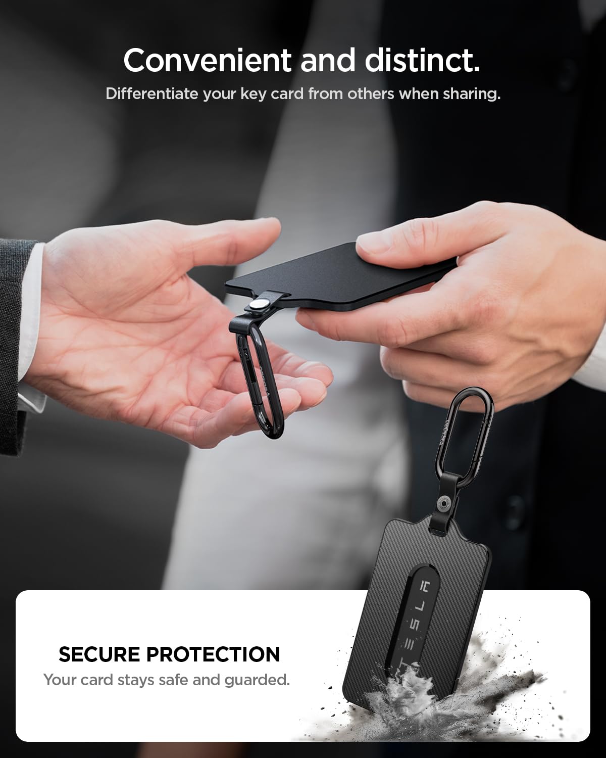 Spigen Key Card Holder for Tesla | Tesla Model Y/S/3/X Accessories | Scratch-Resistant | 2 Pack [2 Card Holders + 2 Carabiners + 4 Protective Films]