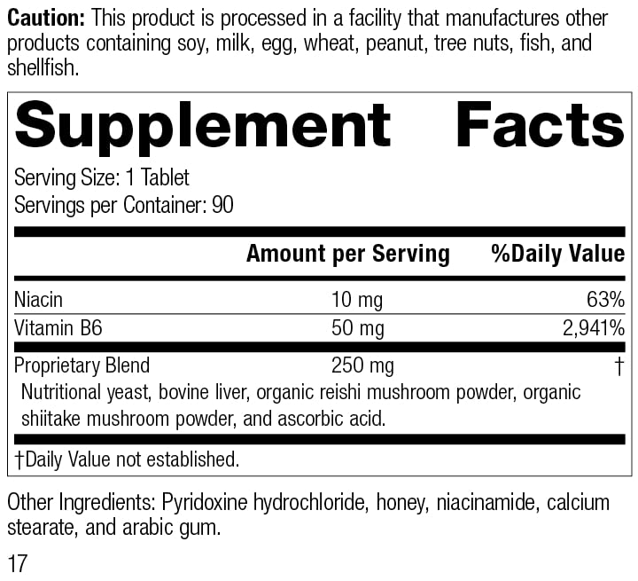 Standard Process B6-Niacinamide - Energy Metabolism, Heart Health, and Digestion Supplement with Vitamin B6, Niacin, Ascorbic Acid, Reishi Mushroom, Shiitake Mushroom, and More - 90 Tablets