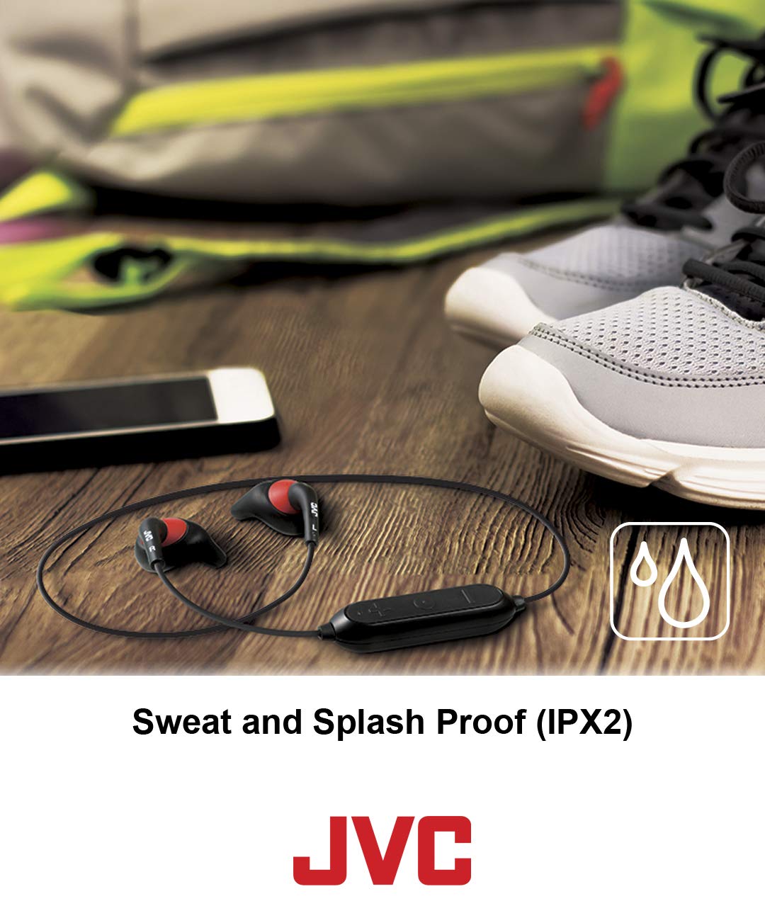 JVC Wireless Sweatproof Gumy Sport Bluetooth Wireless Earbud Nozzle, Black (HAEN10BTB)