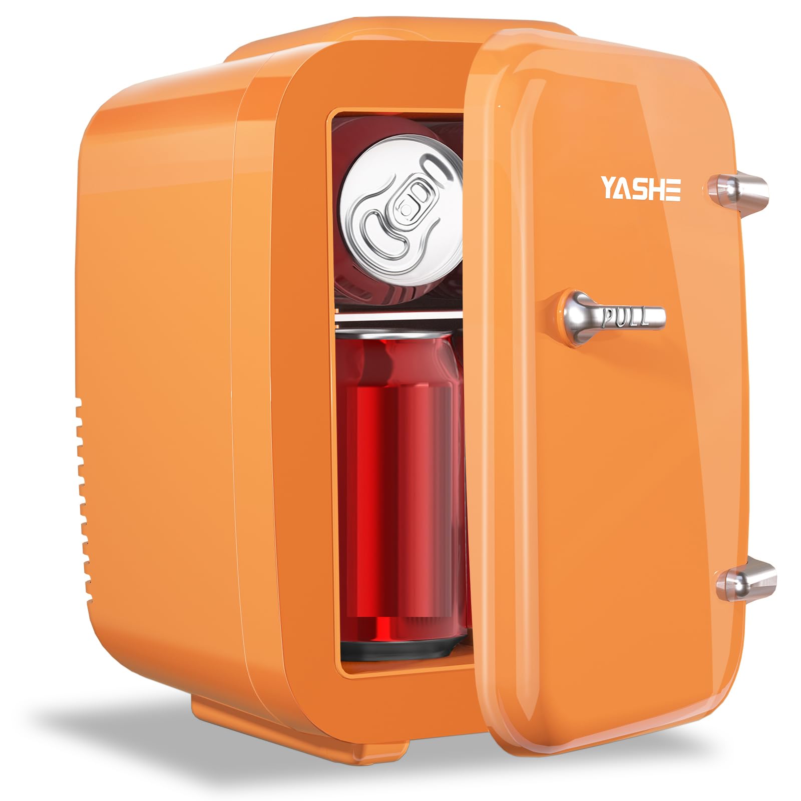 YASHE Mini Fridge, 4 Liter/ 6 Cans Skincare Fridge for Bedroom, 110V AC/ 12V DC Thermoelectric Cooler and Warmer for Drink, Office, Car, Orange